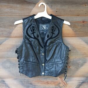 Vintage Bermans Street Legal Black Leather Fringe Motorcycle Vest Woman’s Small